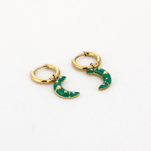 oorbellen met groene maan-bedeltjes