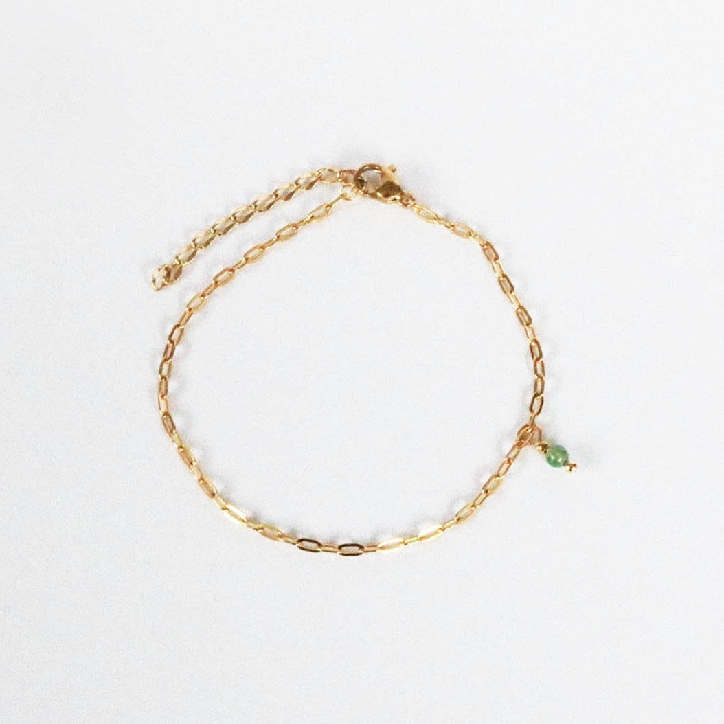 gouden schakel armband met groene kraal